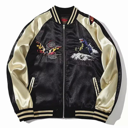 Vyriška Vintage Sukajan Striukė - Japoniška Siuvinėta Bomber Striukė Oversize Hip Hop Stiliaus