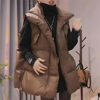 Moteriška Pūkinė Liemenė - Korėjiško Stiliaus Striukė be Rankovių Žiemai