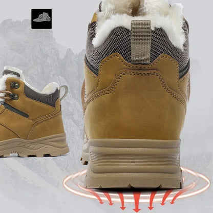 Winter Mens Boots Leather Mens Snow Boots Plush Warm Work Boots Outdoor Hiking Climbing Shoes Waterproof Non-slip Ankle Boots