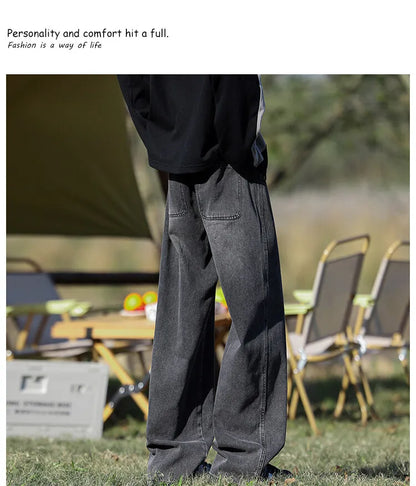 Vyriški Klasikiniai Džinsai - Laisvi Platūs Ilgi su Elastingu Liemeniu