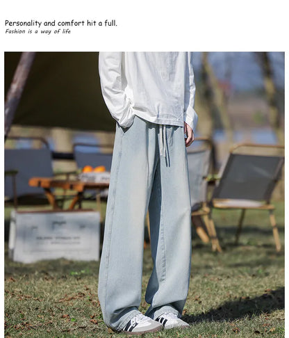 Vyriški Klasikiniai Džinsai - Laisvi Platūs Ilgi su Elastingu Liemeniu