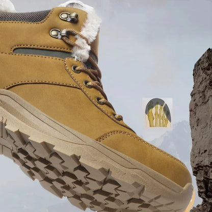 Winter Mens Boots Leather Mens Snow Boots Plush Warm Work Boots Outdoor Hiking Climbing Shoes Waterproof Non-slip Ankle Boots