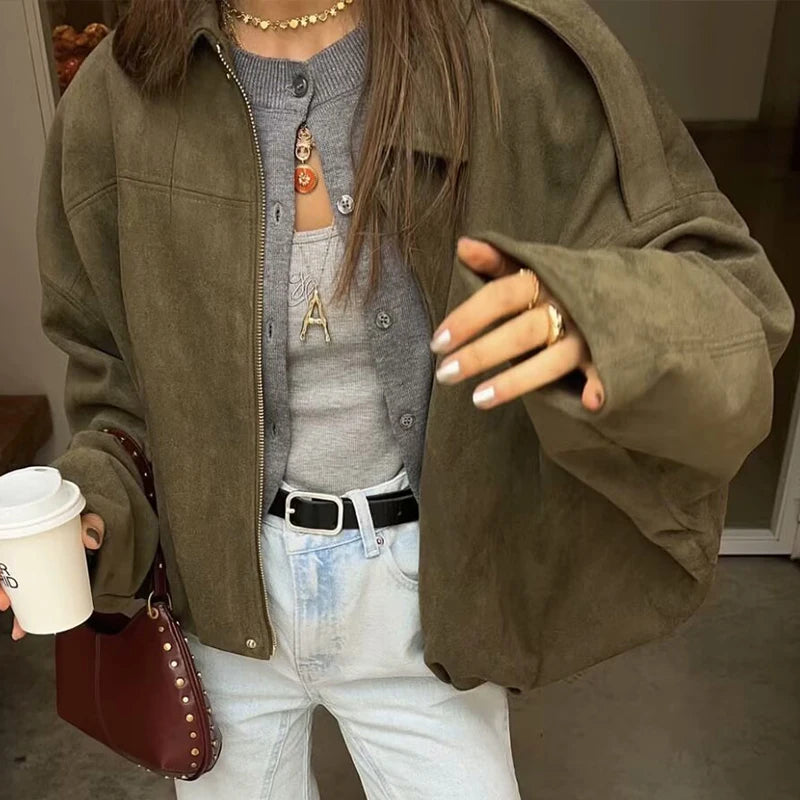 Moteriškas Paltas - Stilingas Rudens Žiemos Švarkas Moterims Laisvo Kirpimo