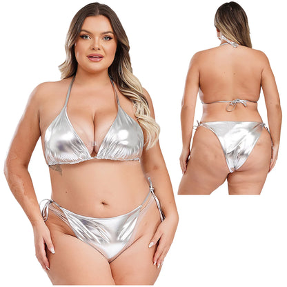 Moteriškas Blizgantis Bikini Dideliems Dydžiams - Metalinė Maudymosi Apranga S-4XL