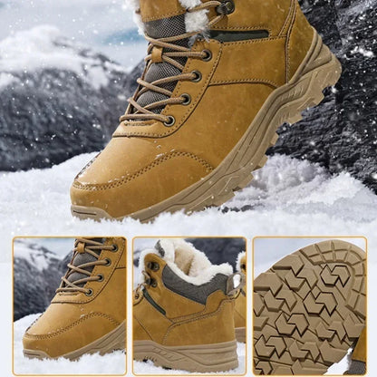Winter Mens Boots Leather Mens Snow Boots Plush Warm Work Boots Outdoor Hiking Climbing Shoes Waterproof Non-slip Ankle Boots