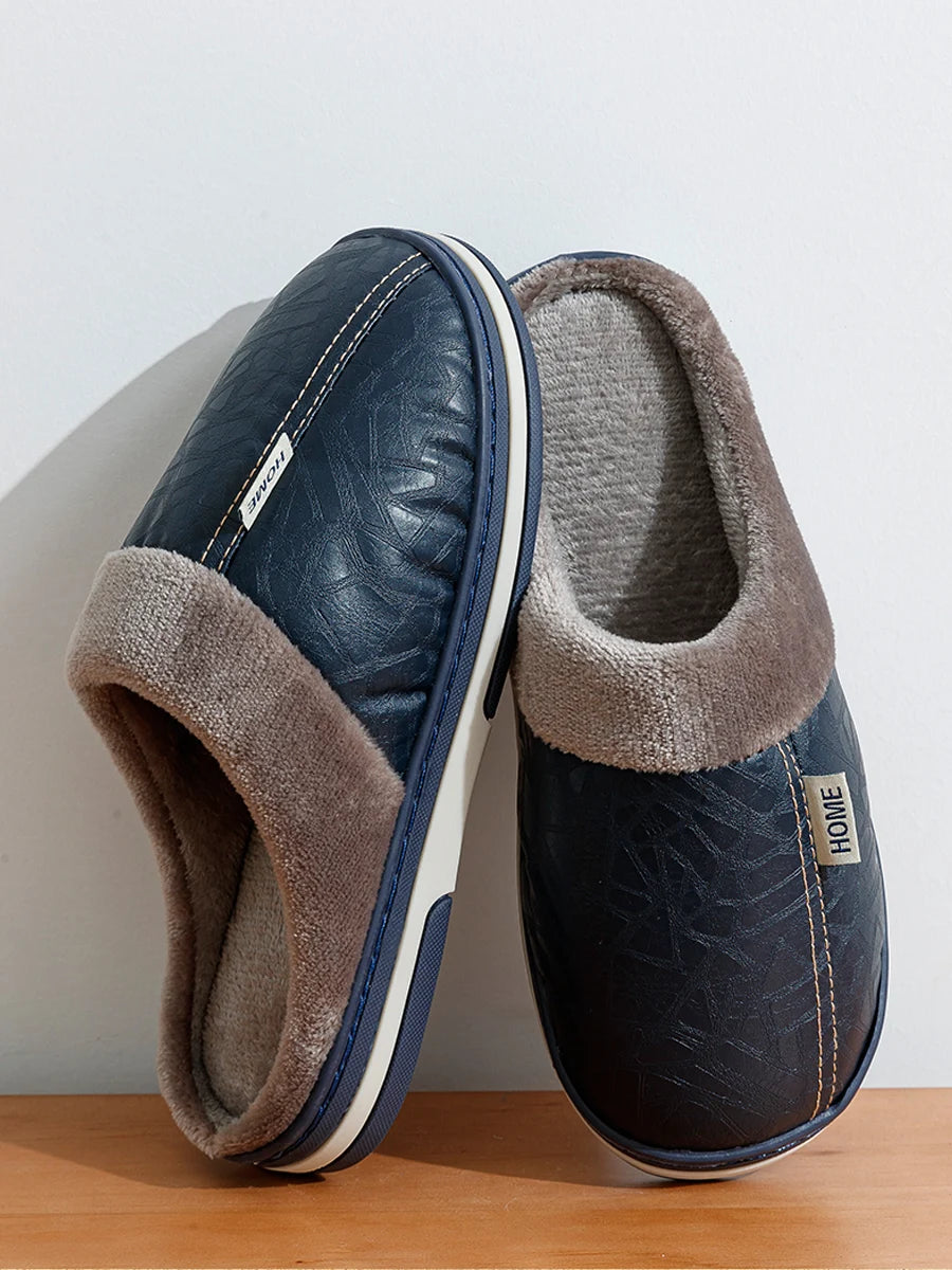 Vyriškos Namų Šlepetės Žiemai - PU Oda - Šiltos su Kailiuku