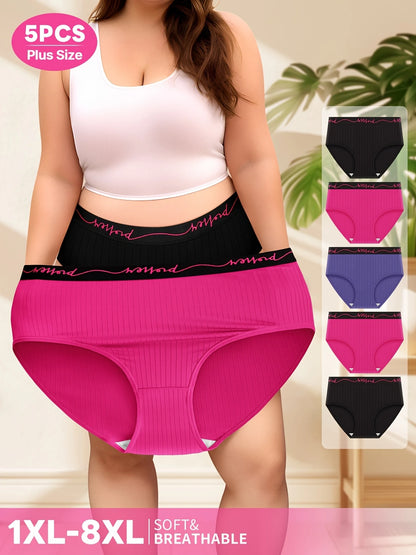 Moteriškos Kelnaitės 5 Vnt. Komplektas - Vidutinio Liemens su Raidėmis ir Vertikaliomis Juostelėmis