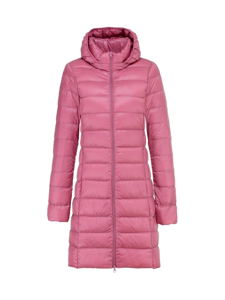 Moteriška Ilga Žieminė Striukė su Gobtuku - Ultra Lengva Pūkinė Striukė