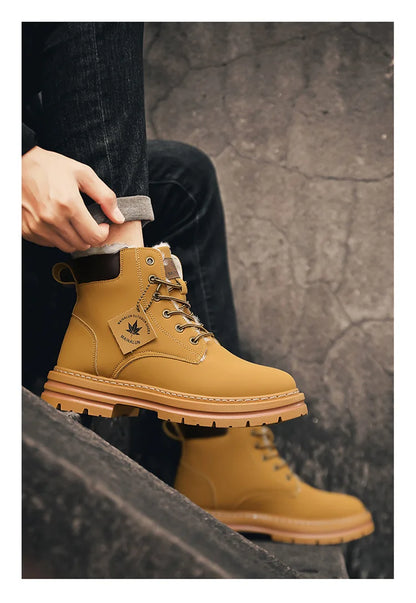 Vyriški Žieminiai Batai su Kailiuku - Šilti Aukšti Batai Storais Padais