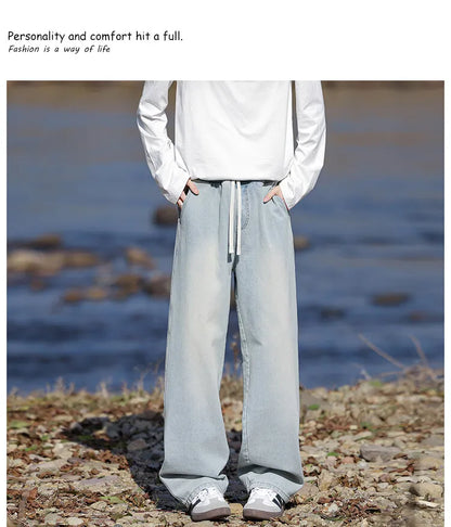 Vyriški Klasikiniai Džinsai - Laisvi Platūs Ilgi su Elastingu Liemeniu