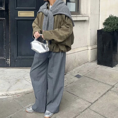 Moteriškas Paltas - Stilingas Rudens Žiemos Švarkas Moterims Laisvo Kirpimo