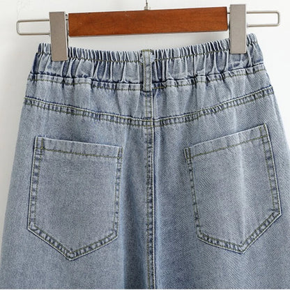 Moterų Aukštu Liemeniu Platus Džinsai -  Wide Leg Denim Kelnės
