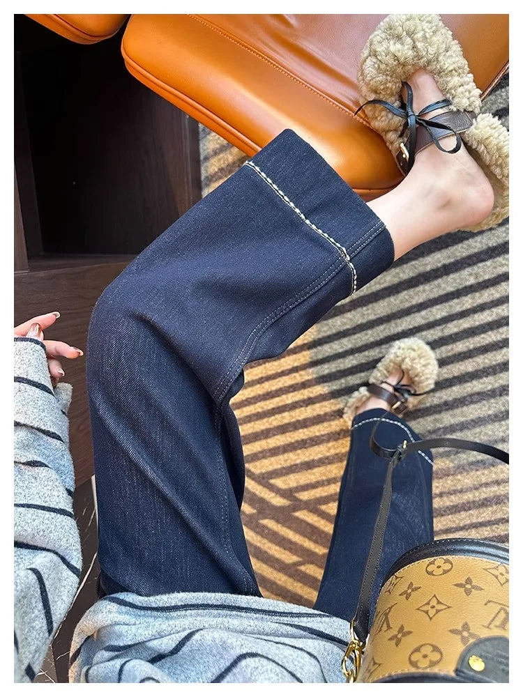Moteriški Džinsai Tiesaus Kirpimo - Lieknėjantys Kelnės su Varpeliu Rudens