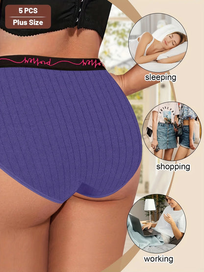 Moteriškos Kelnaitės 5 Vnt. Komplektas - Vidutinio Liemens su Raidėmis ir Vertikaliomis Juostelėmis