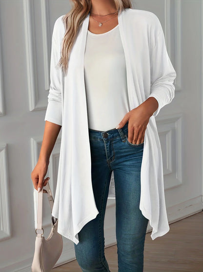 Moteriškas Ilgas Kardiganas - Rudens Vienspalvis Ilgomis Rankovėmis