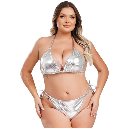 Moteriškas Blizgantis Bikini Dideliems Dydžiams - Metalinė Maudymosi Apranga S-4XL
