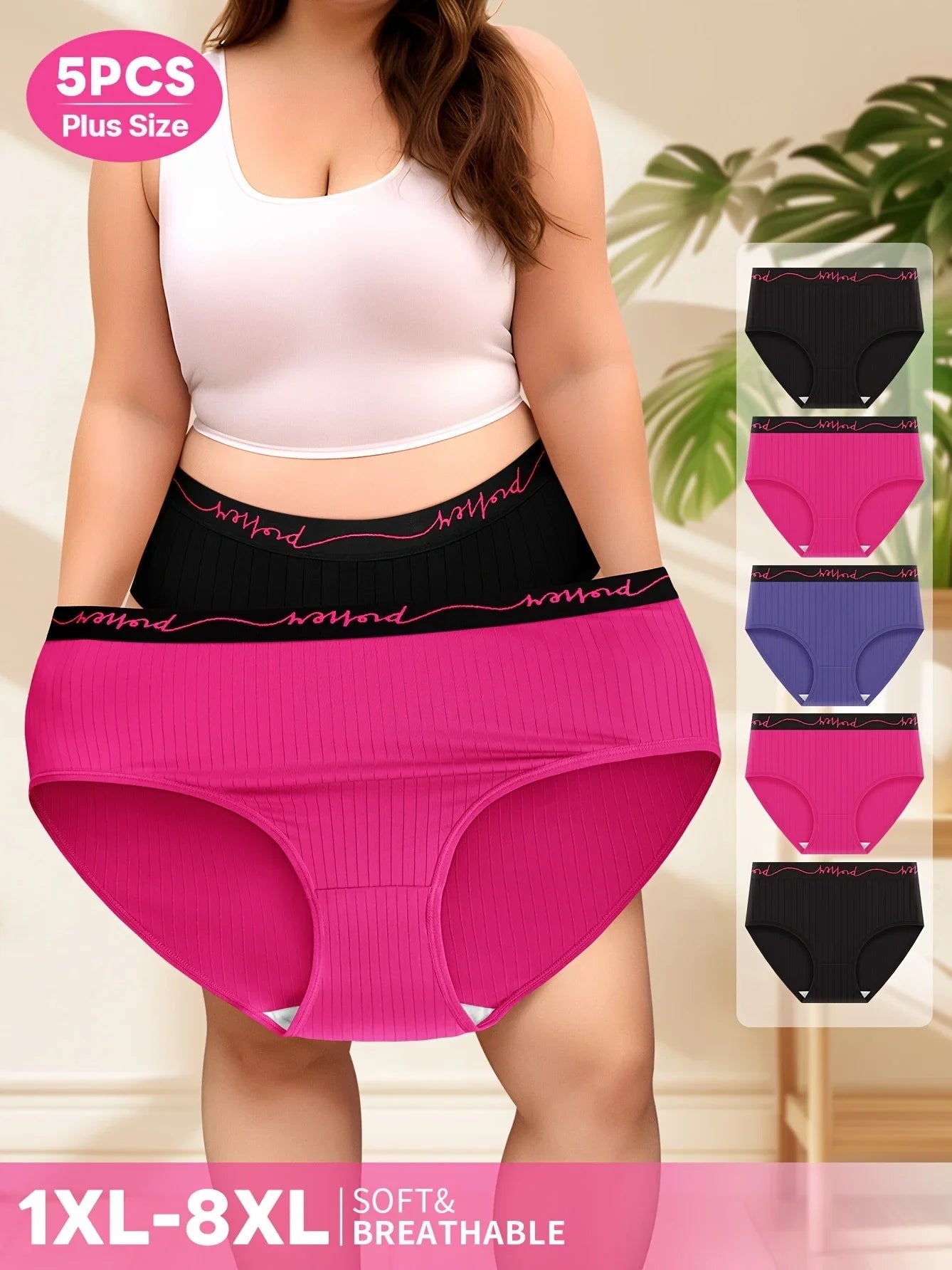 Moteriškos Kelnaitės 5 Vnt. Komplektas - Vidutinio Liemens su Raidėmis ir Vertikaliomis Juostelėmis