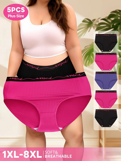 Moteriškos Kelnaitės 5 Vnt. Komplektas - Vidutinio Liemens su Raidėmis ir Vertikaliomis Juostelėmis