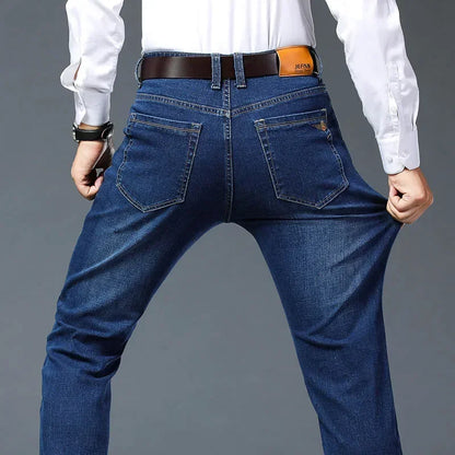 Vyriški Verslo Stiliaus Džinsai  Pavasario Rudens Juodi Mėlyni Elastingi Tiesūs Denim Kelnės