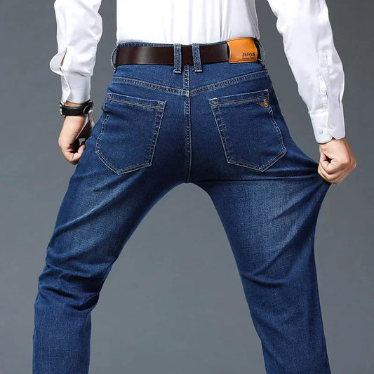 Vyriški Verslo Stiliaus Džinsai  Pavasario Rudens Juodi Mėlyni Elastingi Tiesūs Denim Kelnės