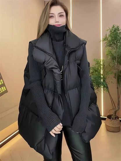 Moteriška Pūkinė Liemenė - Korėjiško Stiliaus Striukė be Rankovių Žiemai