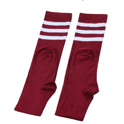 Moteriškos Kojinės iki Šlaunų - Pailgintos Dryžuotos Megztos Kojinės Storesnėms Kojoms