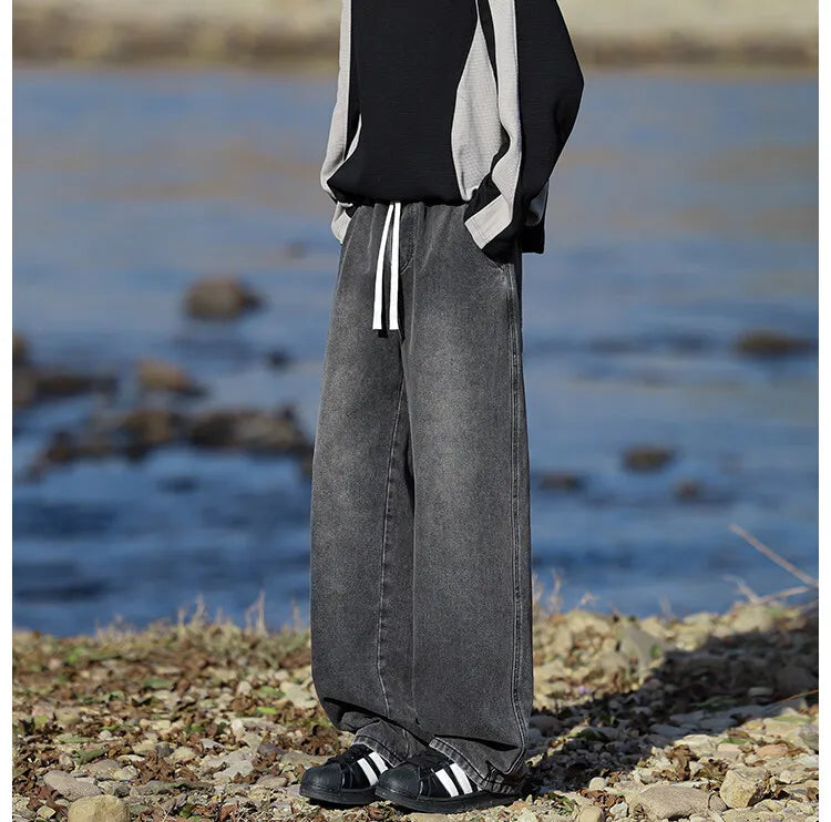 Vyriški Klasikiniai Džinsai - Laisvi Platūs Ilgi su Elastingu Liemeniu