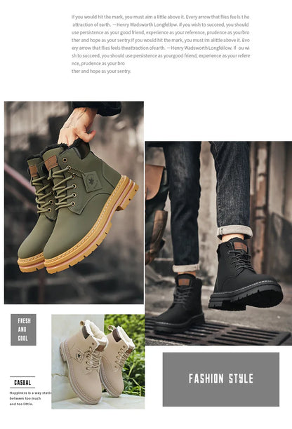 Vyriški Žieminiai Batai su Kailiuku - Šilti Aukšti Batai Storais Padais