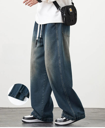 Vyriški Laisvi Baggy Džinsai - Streetwear Stiliaus Plačios Kelnės su Elastingu Liemeniu