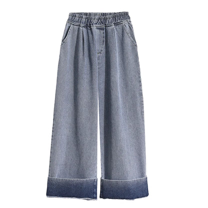 Moteriški Džinsai 2025 Ruduo - Mėlyni Plačių Kojų Aukštu Liemeniu Denim Kelnės