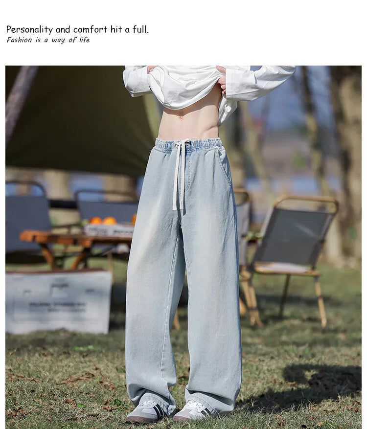 Vyriški Klasikiniai Džinsai - Laisvi Platūs Ilgi su Elastingu Liemeniu