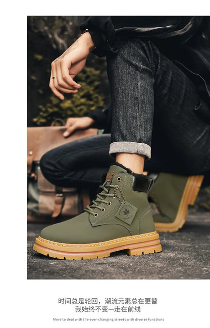 Vyriški Žieminiai Batai su Kailiuku - Šilti Aukšti Batai Storais Padais