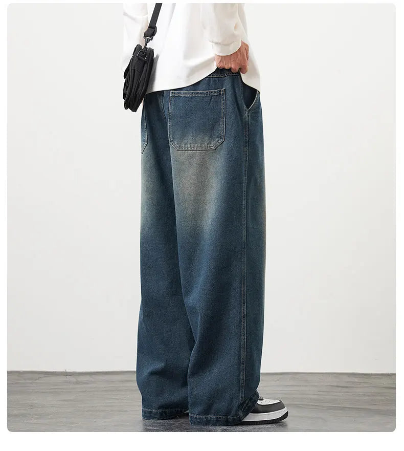 Vyriški Laisvi Baggy Džinsai - Streetwear Stiliaus Plačios Kelnės su Elastingu Liemeniu