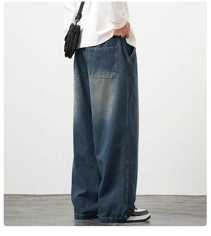 Vyriški Laisvi Baggy Džinsai - Streetwear Stiliaus Plačios Kelnės su Elastingu Liemeniu