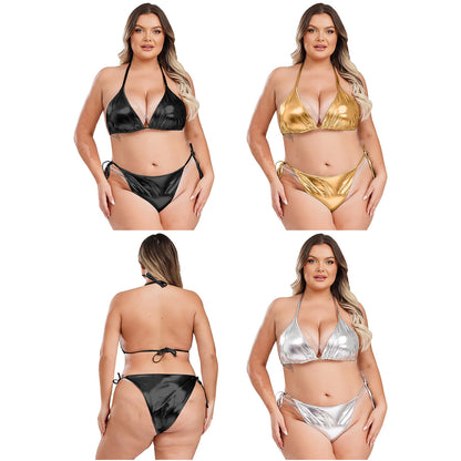 Moteriškas Blizgantis Bikini Dideliems Dydžiams - Metalinė Maudymosi Apranga S-4XL