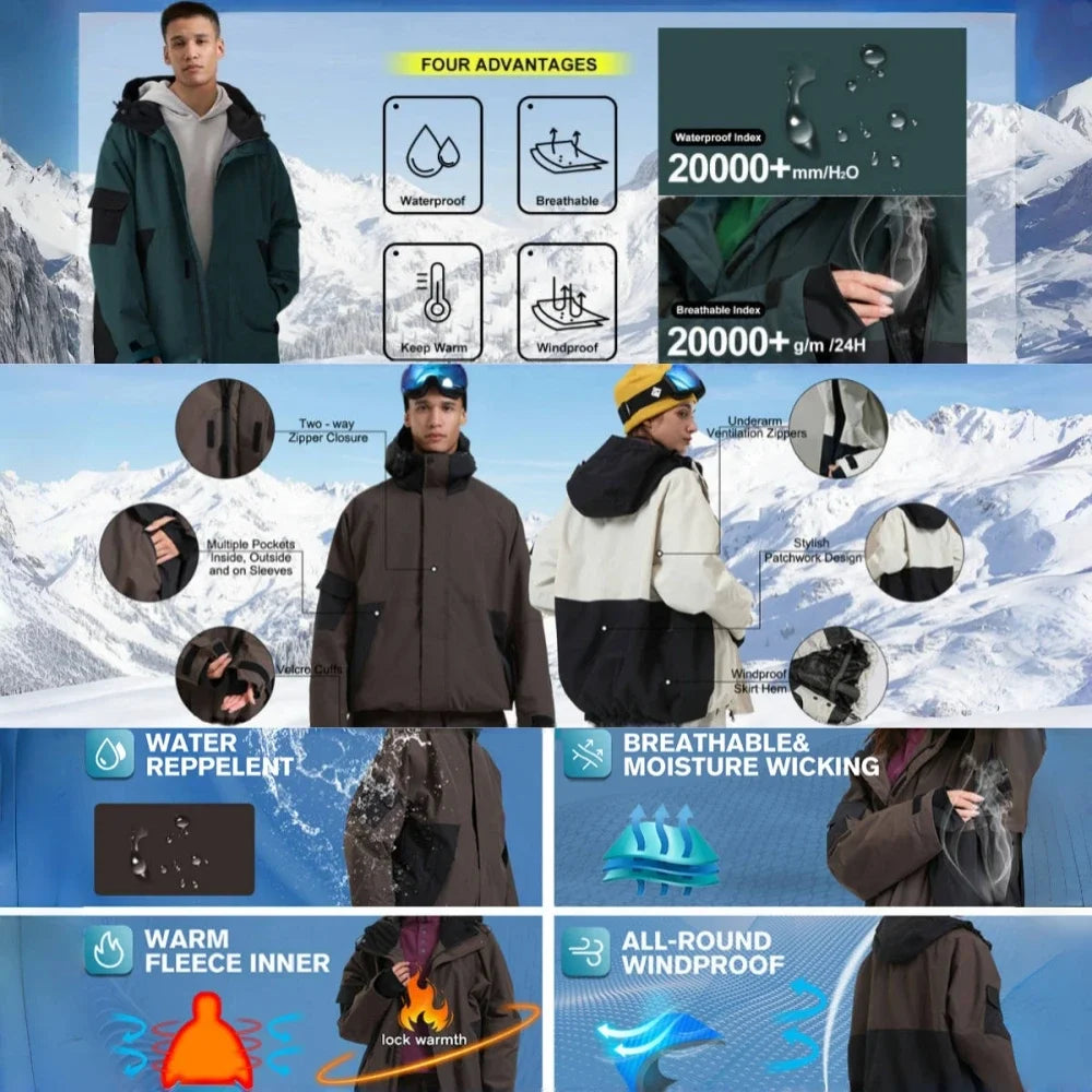 Slidinėjimo Striukė  - Vandeniui Atspari Snowboard Striukė su Gobtuku