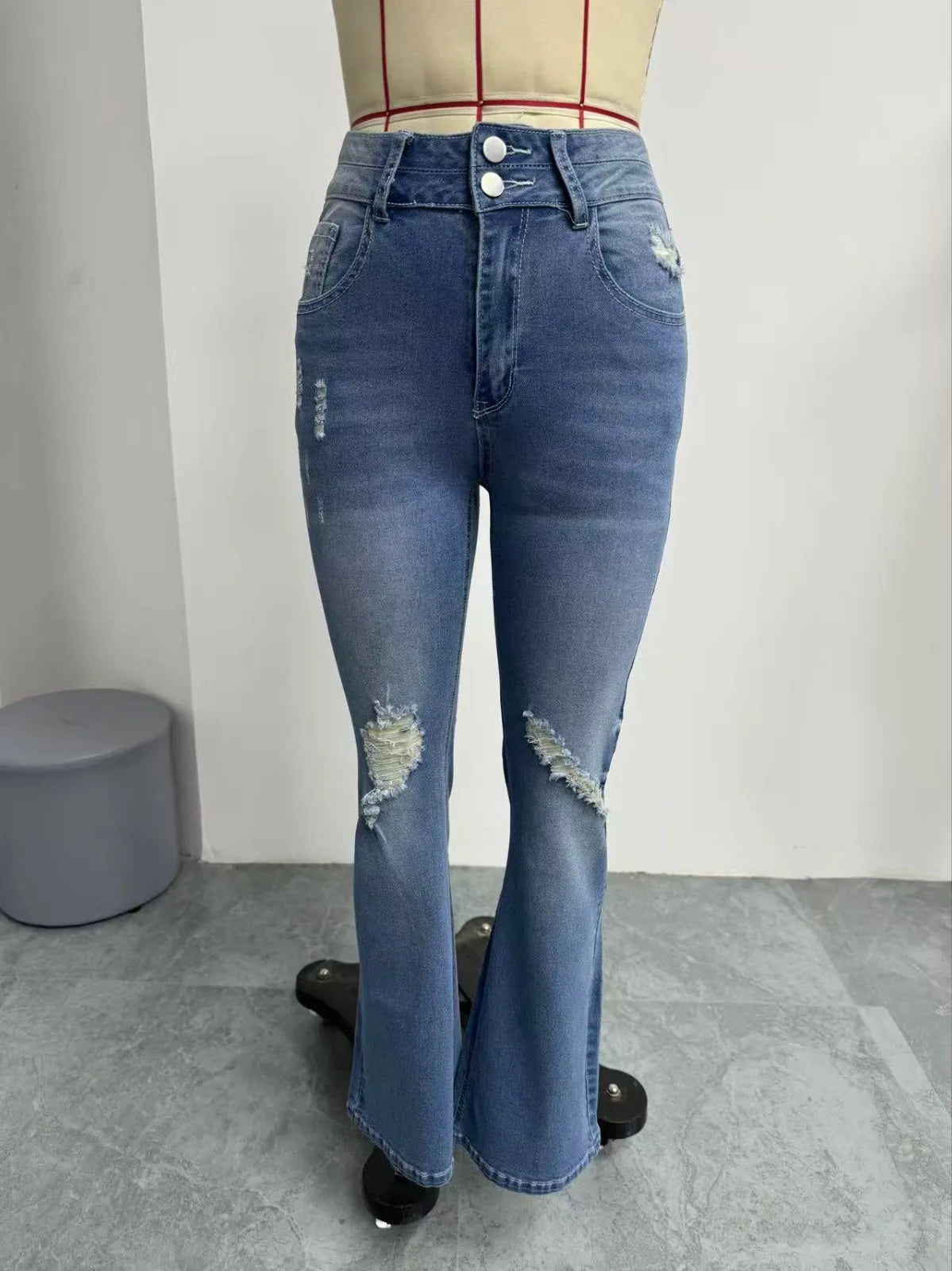 Moterų Džinsai su Klešomis - Bell Bottom Tiesios Kojos  Darbo Kelnės