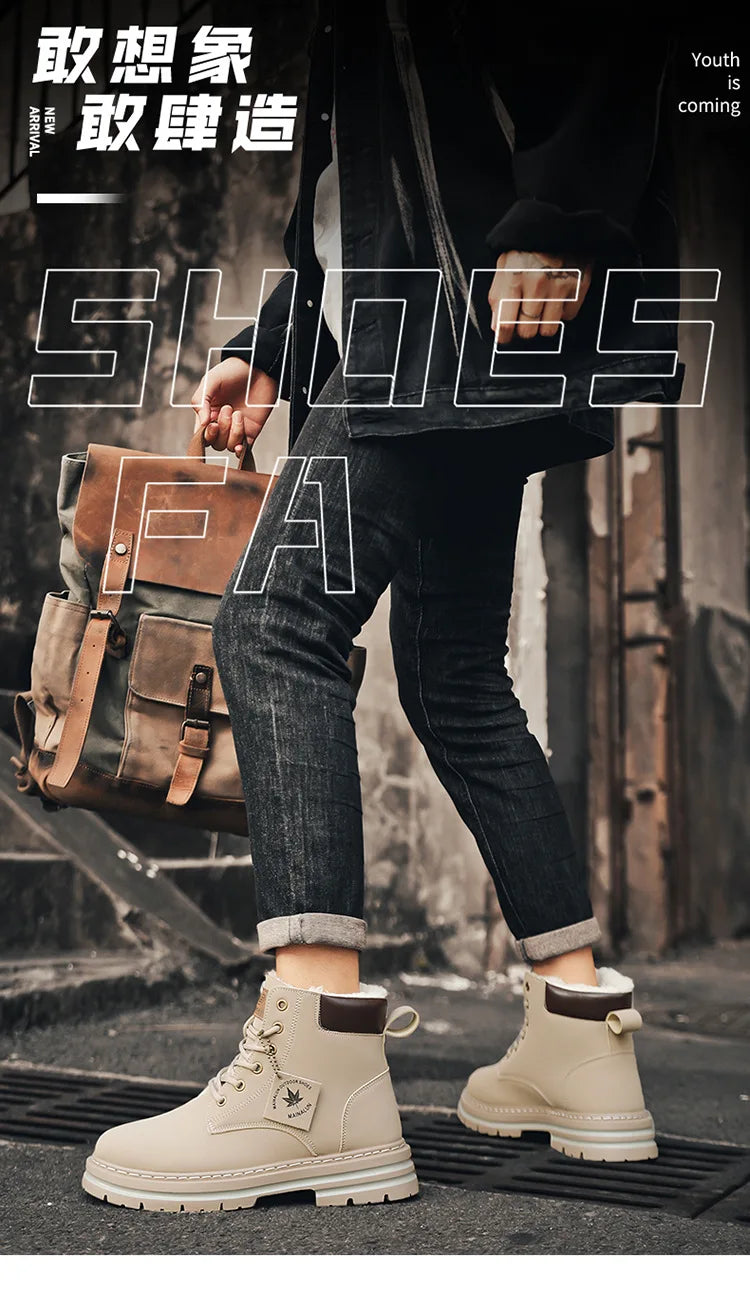 Vyriški Žieminiai Batai su Kailiuku - Šilti Aukšti Batai Storais Padais