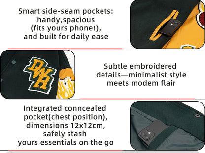 Vyriška Bomber Striukė - Siuvinėta Varsity Motociklininkų Striukė