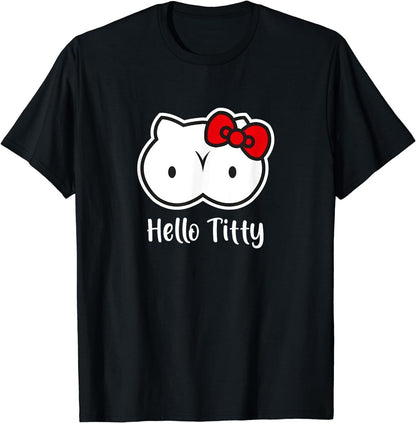 Hello Titty Marškinėliai - Juokingas Katės Dizainas
