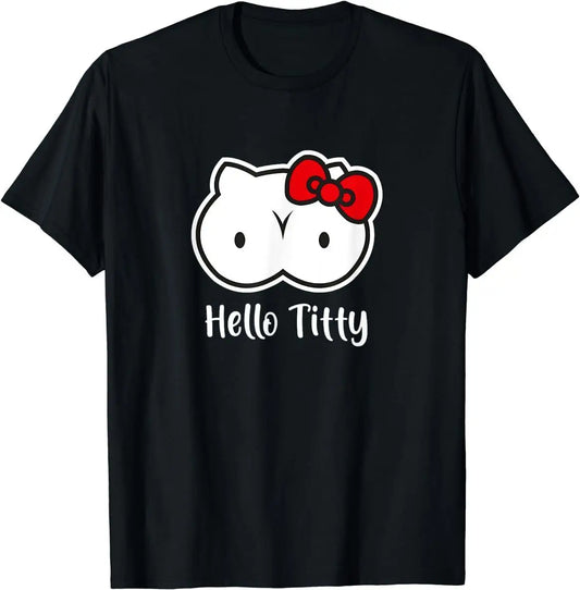 Hello Titty Marškinėliai - Juokingas Katės Dizainas