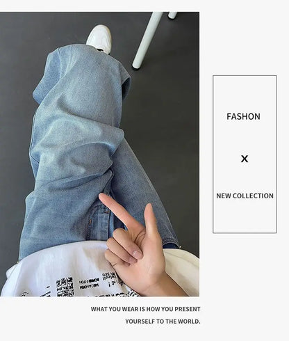 Vyriški Baggy Džinsai - Madingi Laisvo Kirpimo Denim Kelnės Gatvės Stiliui Korėjietiška Mada