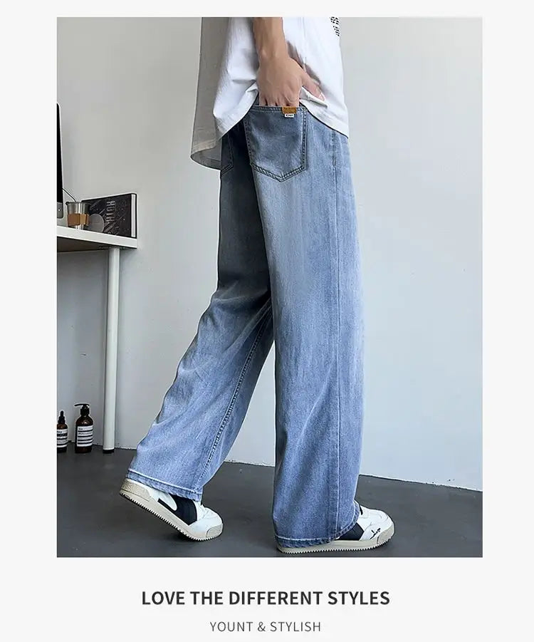 Vyriški Baggy Džinsai - Madingi Laisvo Kirpimo Denim Kelnės Gatvės Stiliui Korėjietiška Mada