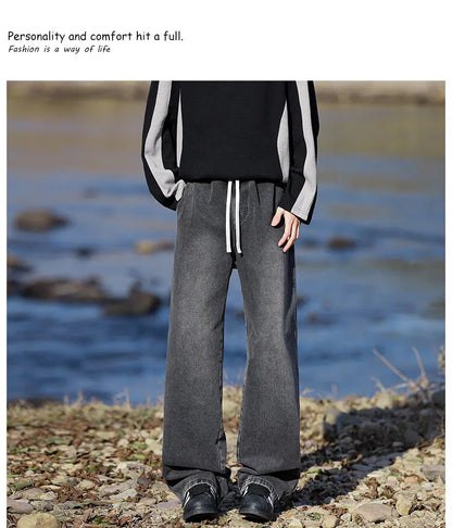 Vyriški Klasikiniai Džinsai - Laisvi Platūs Ilgi su Elastingu Liemeniu