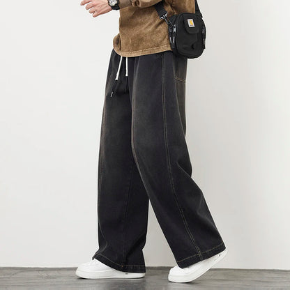 Vyriški Laisvi Baggy Džinsai - Streetwear Stiliaus Plačios Kelnės su Elastingu Liemeniu