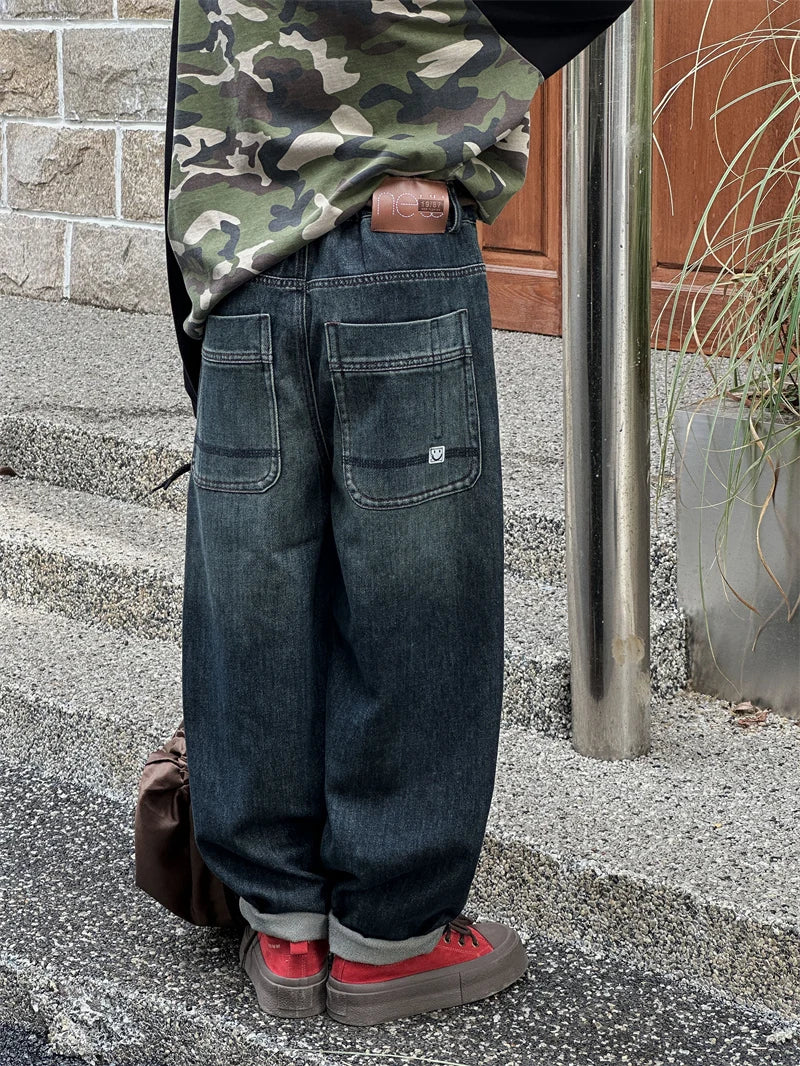 Vaikų Baggy Džinsai Paaugliams - Distressed Retro Stiliaus Denim Kelnės