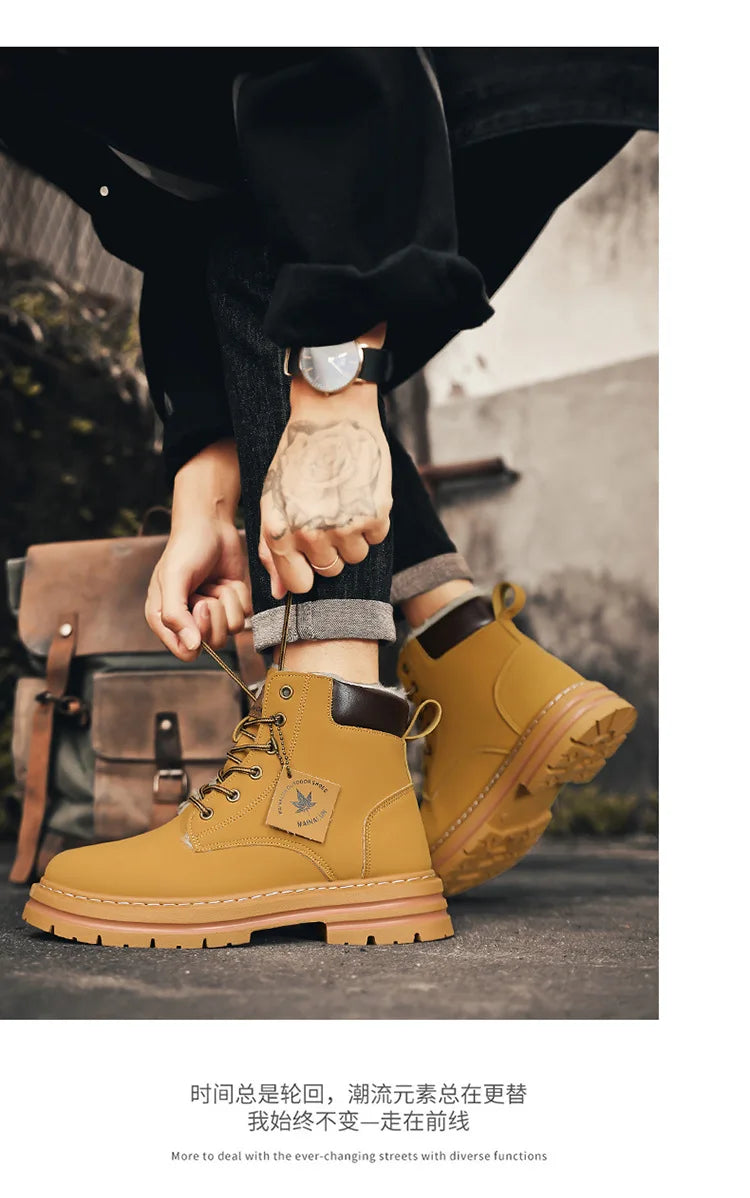 Vyriški Žieminiai Batai su Kailiuku - Šilti Aukšti Batai Storais Padais