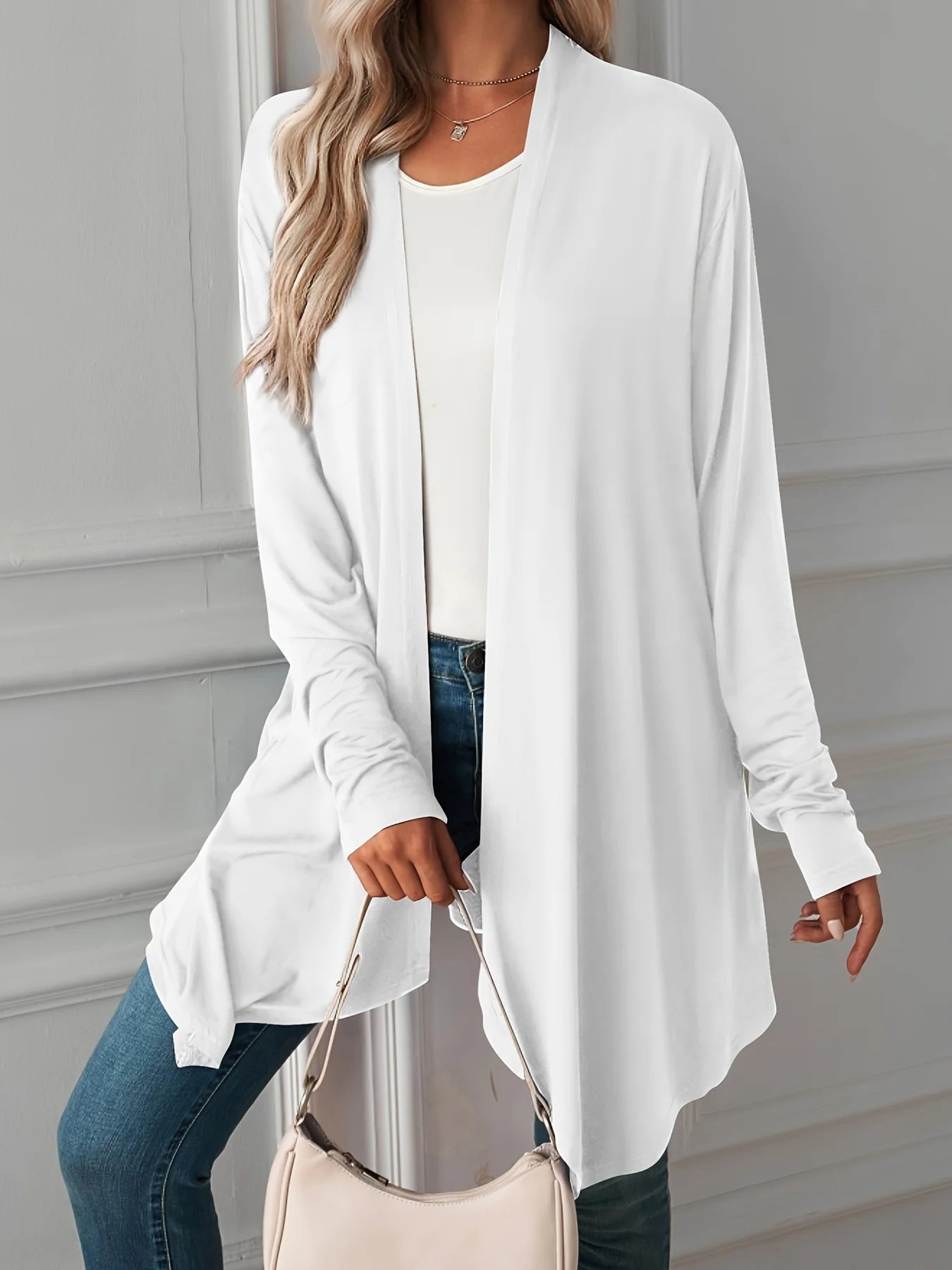 Moteriškas Ilgas Kardiganas - Rudens Vienspalvis Ilgomis Rankovėmis