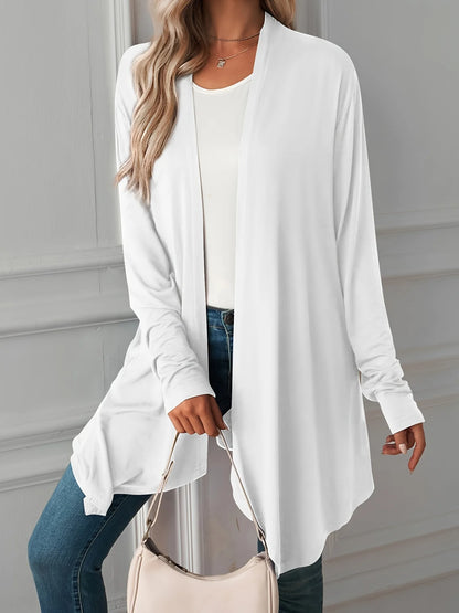 Moteriškas Ilgas Kardiganas - Rudens Vienspalvis Ilgomis Rankovėmis