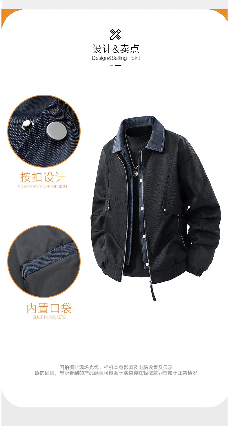 Vyriška Džinsinė Striukė su Spaudiniais - Pavasario Rudens Verslo Casual